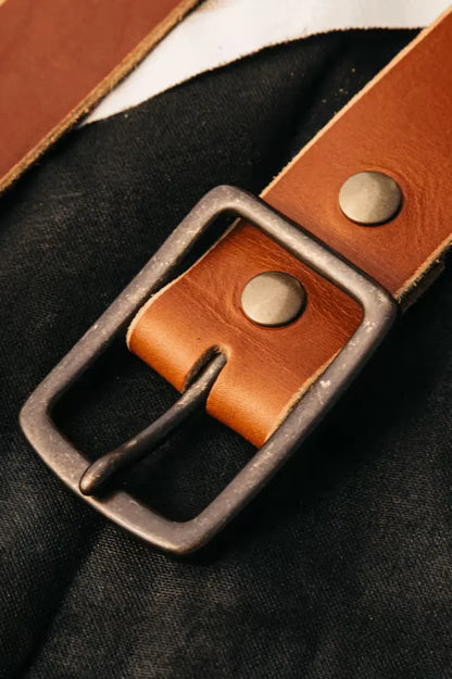 Latigo Belt in 1.7” saddle color made from 8oz American Latigo leather with a solid brass buckle